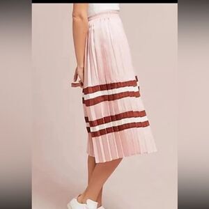 ANTHROPOLOGIE ENDLESS ROSE Pleated Striped Skirt Pink Women’s Size Large